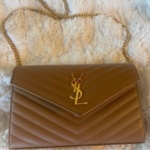 Yves Saint Laurent Brown Chevron Shoulder Bag